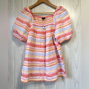 Talbots Striped Smocked Puff Sleeve Top Size M NWT